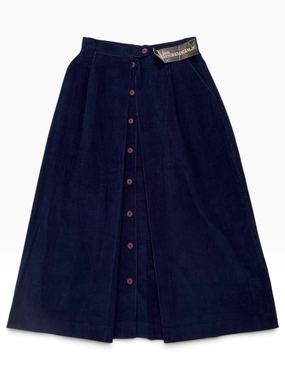 80s Westchester Sport NWT Vintage Navy Corduroy Button Front Maxi Skirt Sz 10